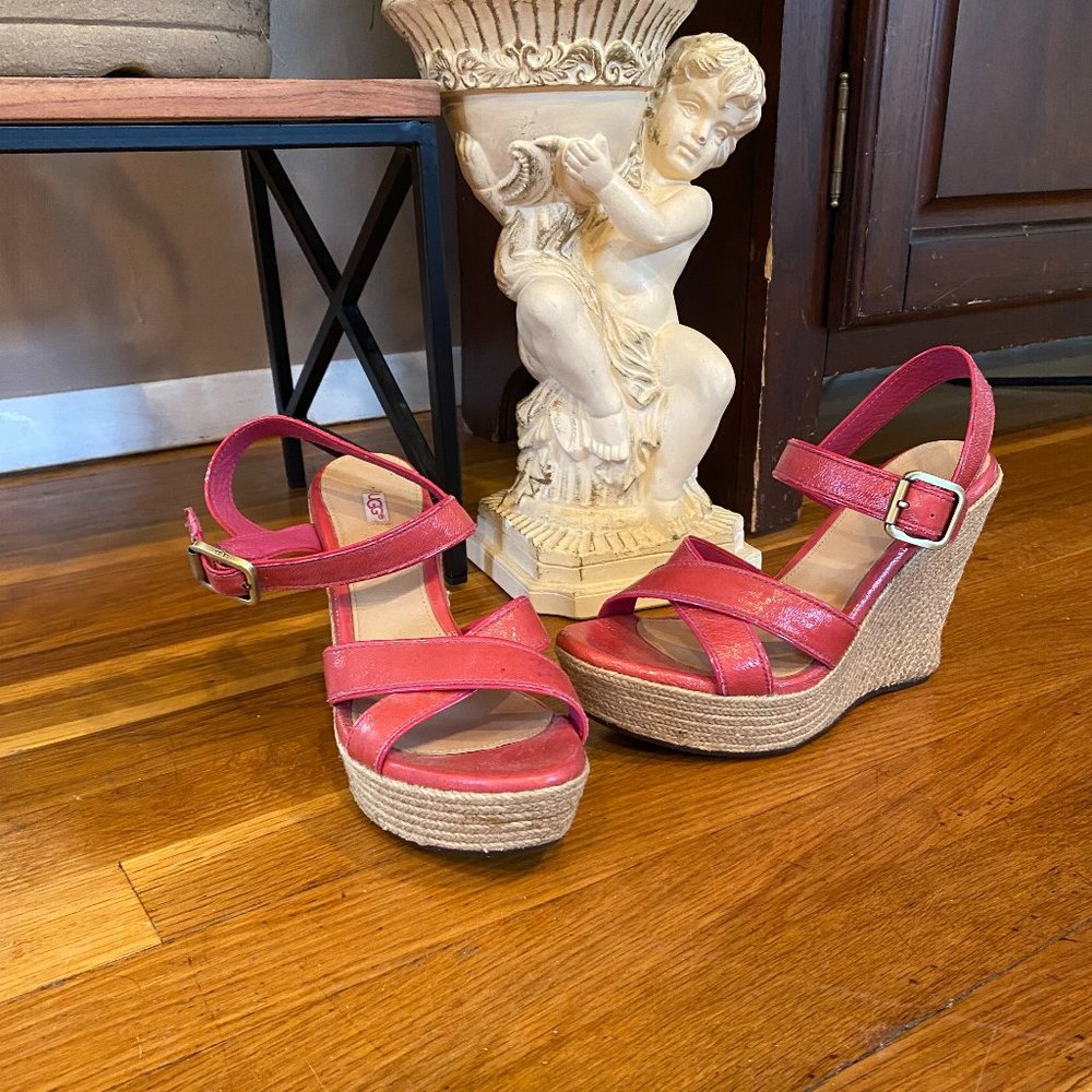 UGG Australia Hot Pink Jackilyn Leather Platform Espadrille Sandals Size 7 - Picture 8 of 12